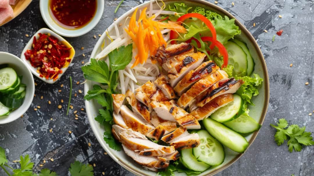 Sałatka z makaronu ryżowego z kurczakiem i warzywami - przepis