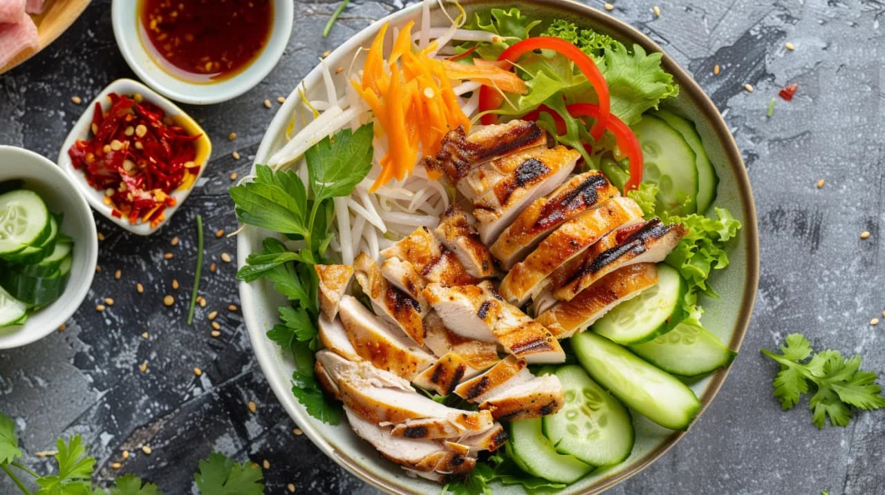 Sałatka z makaronu ryżowego z kurczakiem i warzywami - przepis