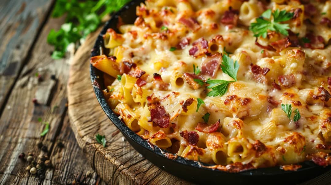 Zapiekanka z makaronu, ziemniaków, jajek i sera - pomysł na obiad