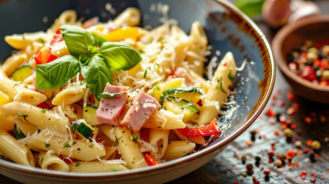 Makaron z szynką i serem - przepis na szybki obiad dla rodziny