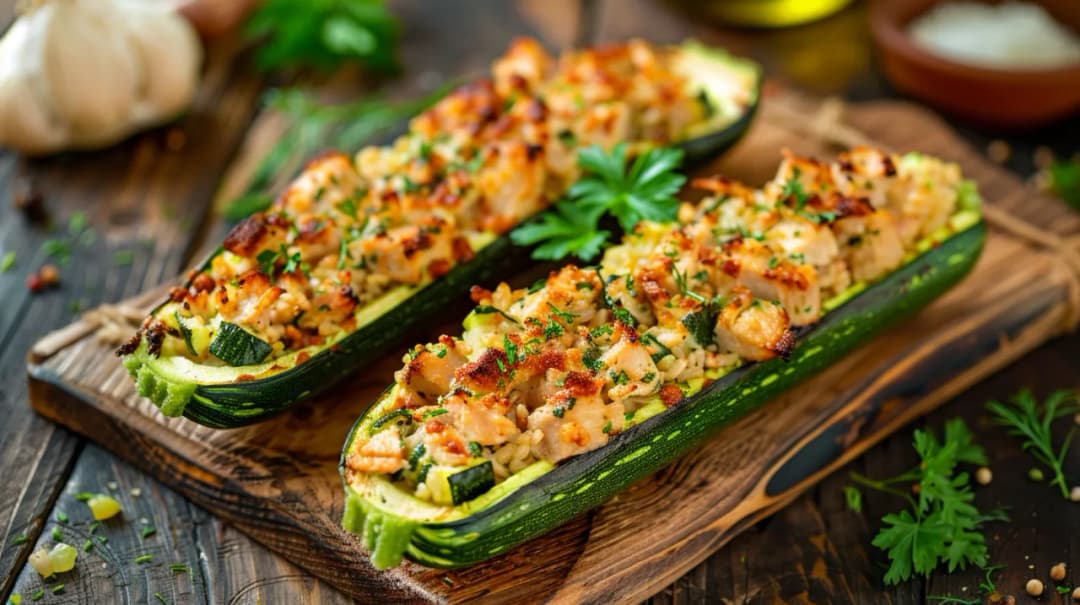 Cukinia faszerowana kurczakiem i ryżem - pomysł na obiad