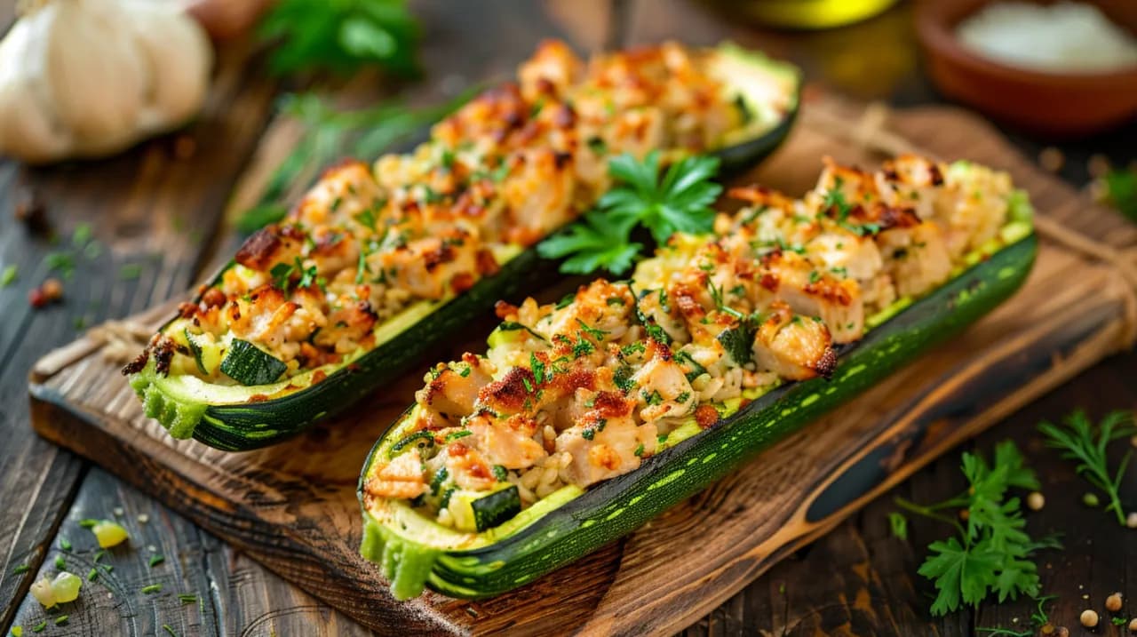 Cukinia faszerowana kurczakiem i ryżem - pomysł na obiad
